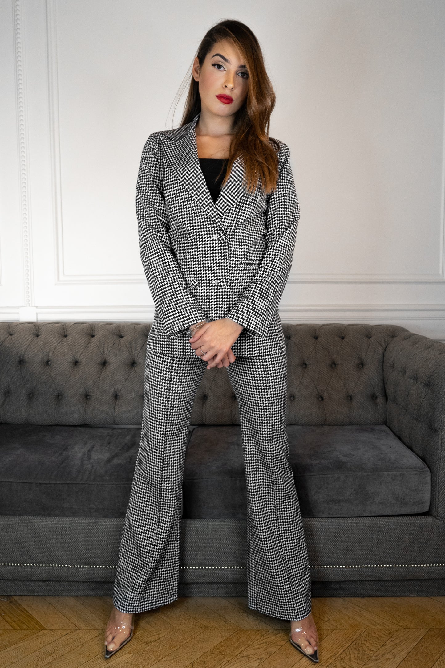 PANTALON PIED-DE-POULE NOIR